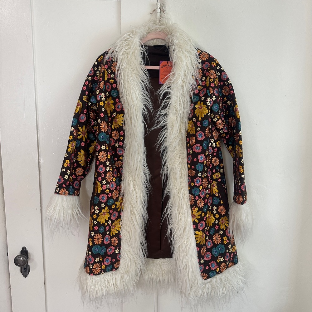 BNWT The Hippie Shake Rainbow Ladyland Embroidered Floral Penny Lane Coat
